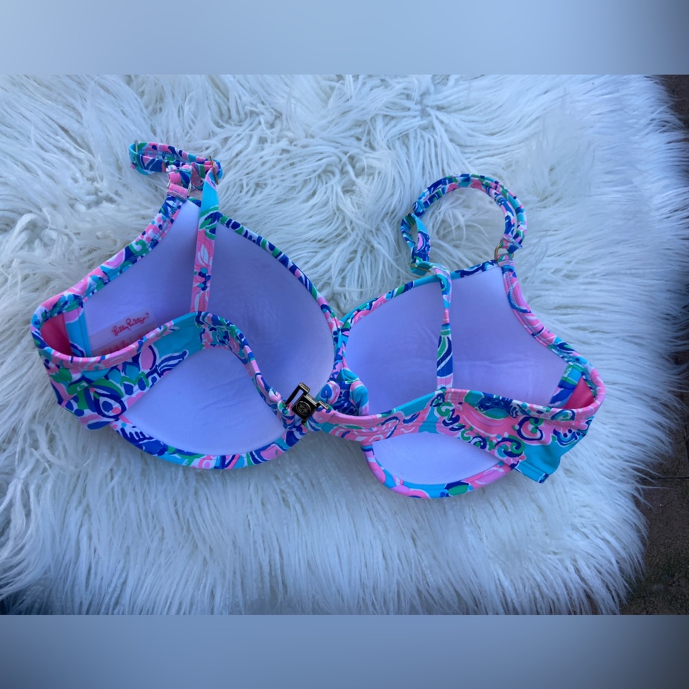 Lilly Pulitzer Aqua Blue and Pink Floral Underwire Bikini Top - Picture 2 of 4
